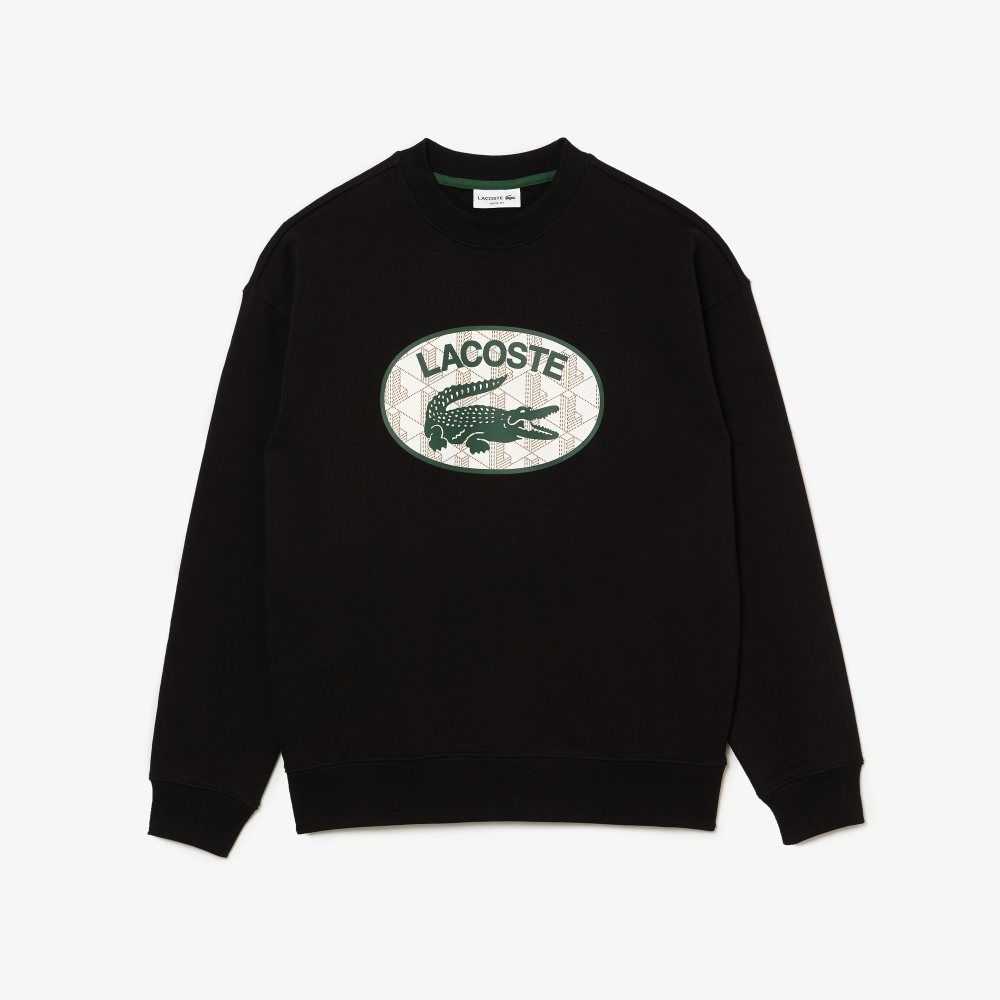 Lacoste Loose Fit Branded Monogram Print Svarte | 4307-KHLNY