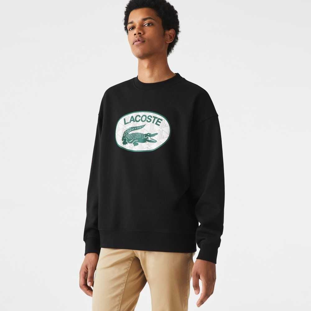 Lacoste Loose Fit Branded Monogram Print Svarte | 4307-KHLNY