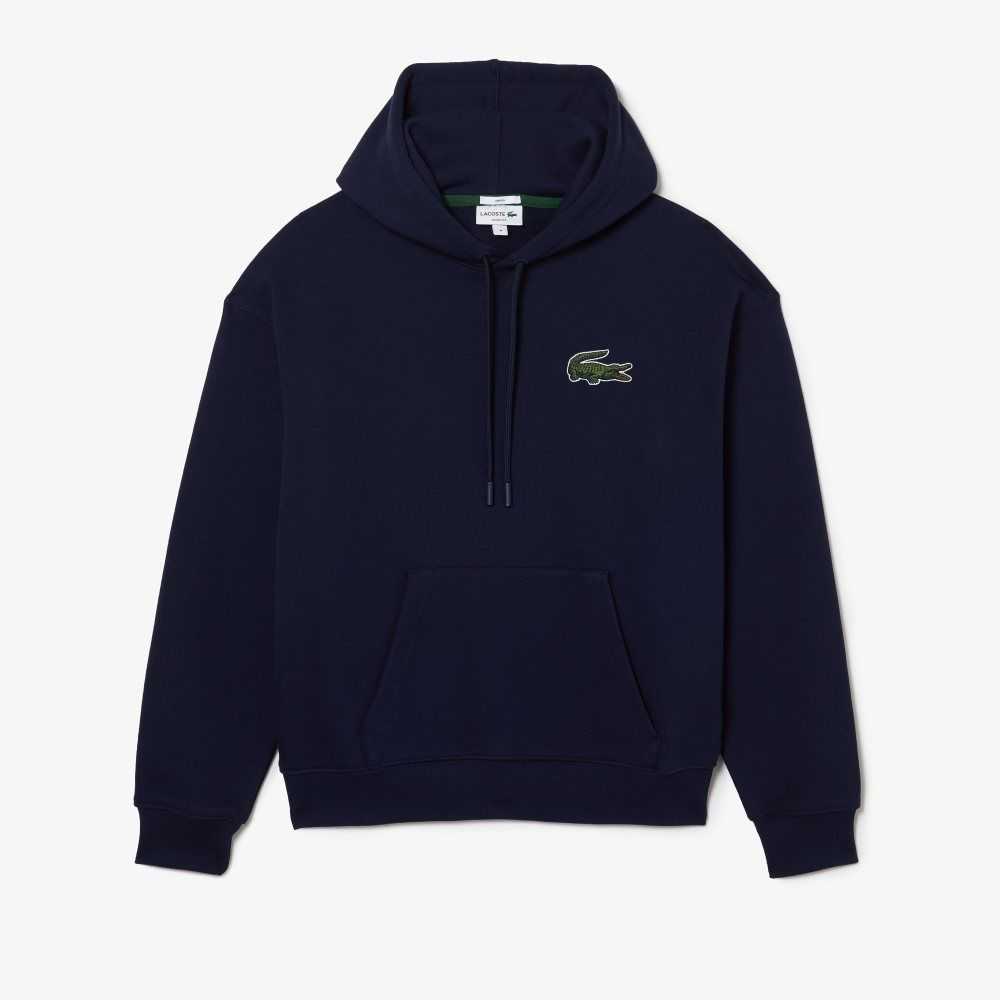 Lacoste Loose Fit Hette Organic Bomull Sweatshirt Marineblå Blå | 1039-KXENZ