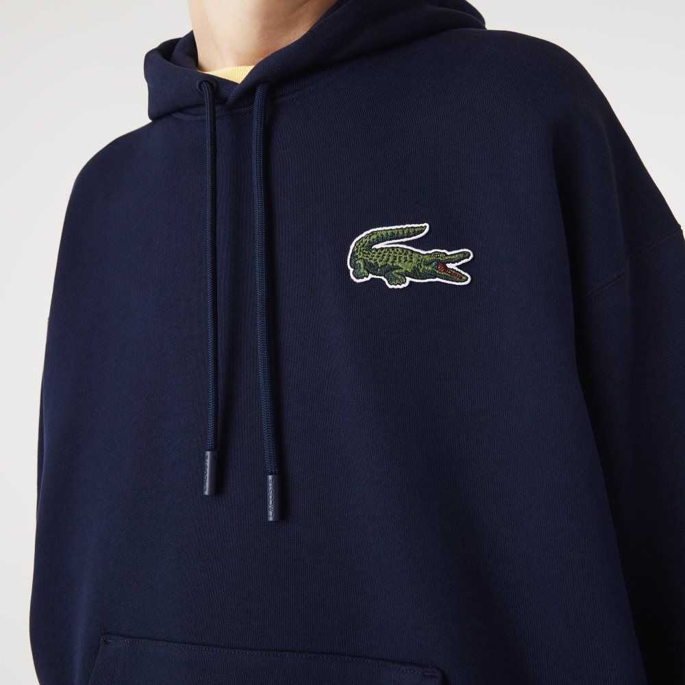 Lacoste Loose Fit Hette Organic Bomull Sweatshirt Marineblå Blå | 1039-KXENZ