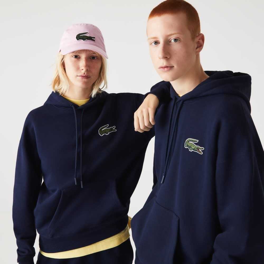 Lacoste Loose Fit Hette Organic Bomull Sweatshirt Marineblå Blå | 1039-KXENZ