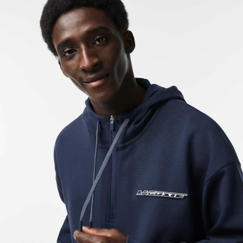 Lacoste Loose Fit Hoodie Blå | 0123-QLJVD