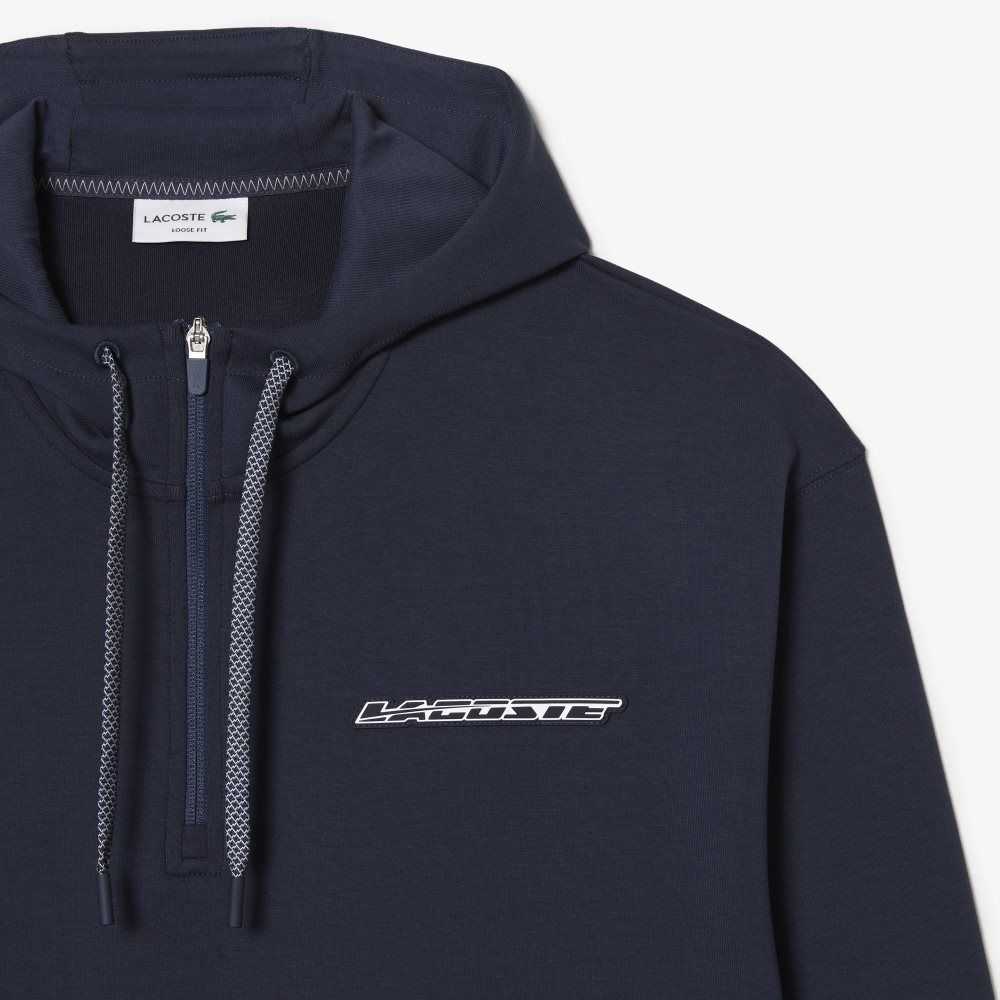 Lacoste Loose Fit Hoodie Blå | 0123-QLJVD