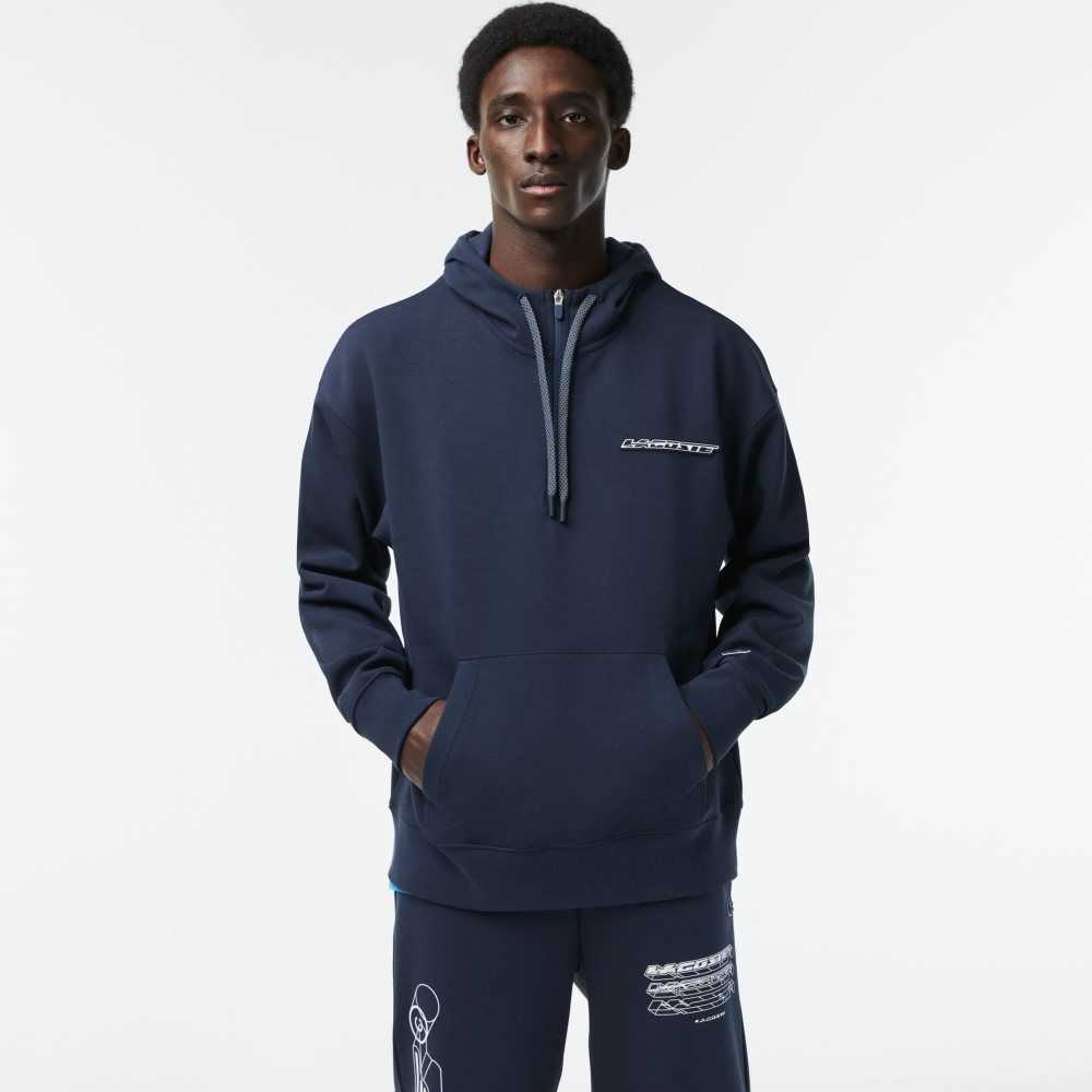 Lacoste Loose Fit Hoodie Blå | 0123-QLJVD