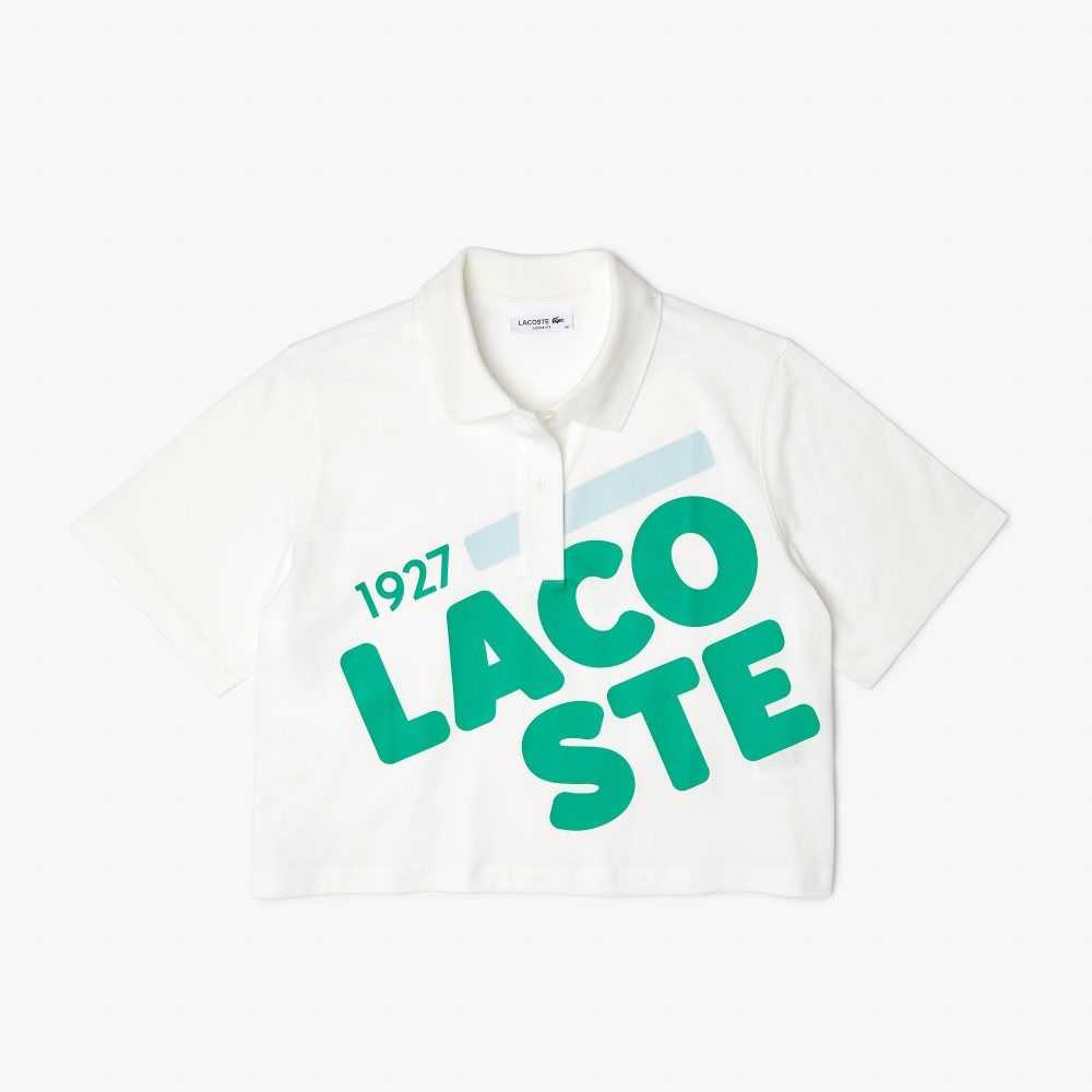 Lacoste Loose Fit Kort Print Organic Bomull Hvite | 2015-EOBYS