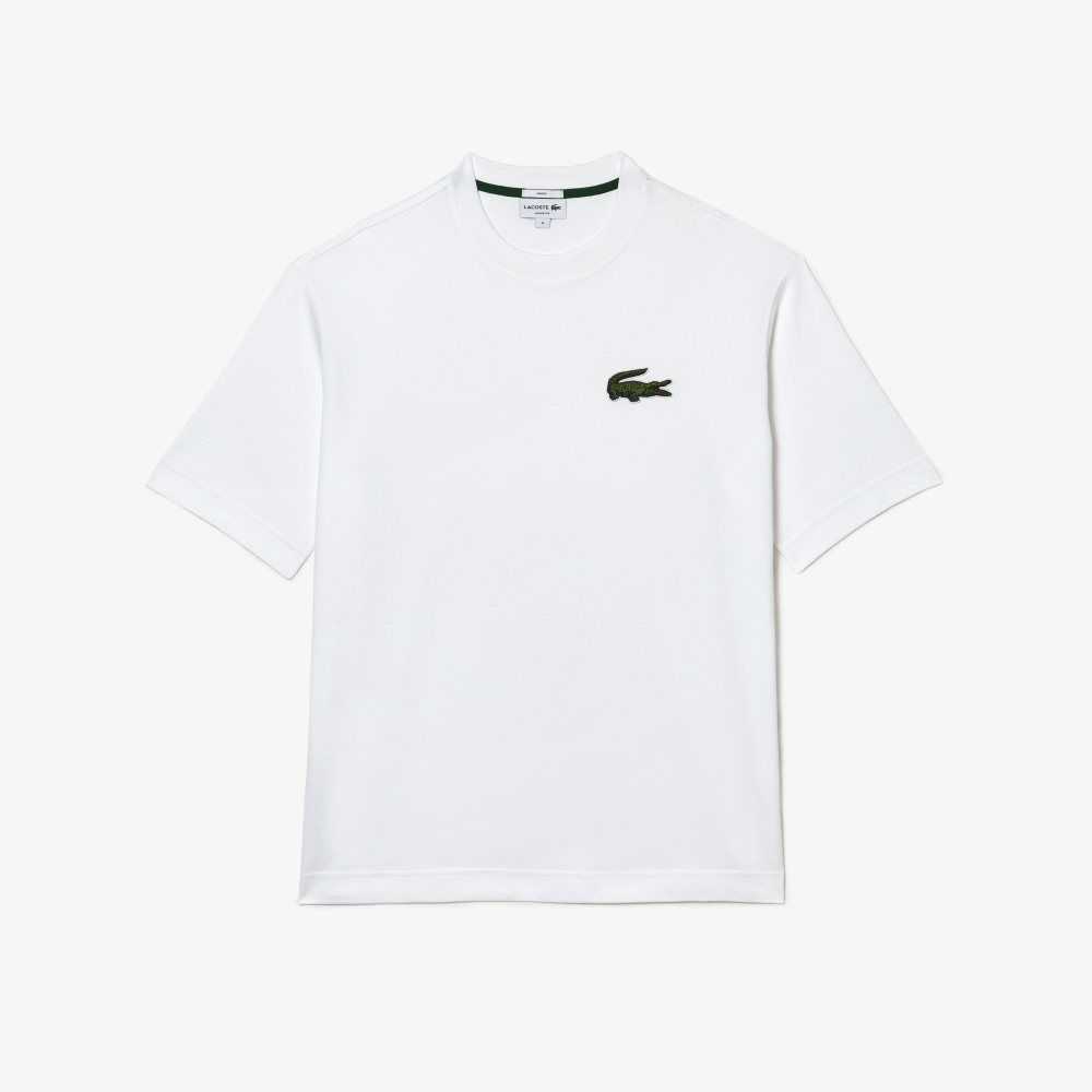 Lacoste Loose Fit Large Crocodile Organic Bomull Hvite | 1857-CHJYF