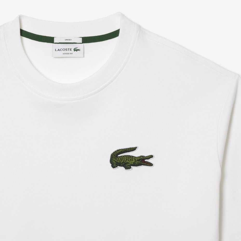 Lacoste Loose Fit Large Crocodile Organic Bomull Hvite | 1857-CHJYF