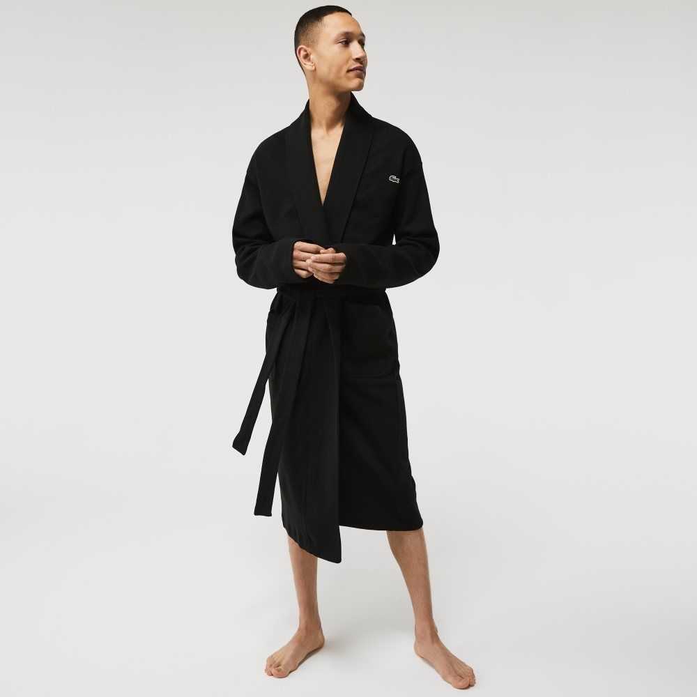 Lacoste Loose Fit Long Textured Bomull Knit Bathrobe Svarte | 3627-BDMUV