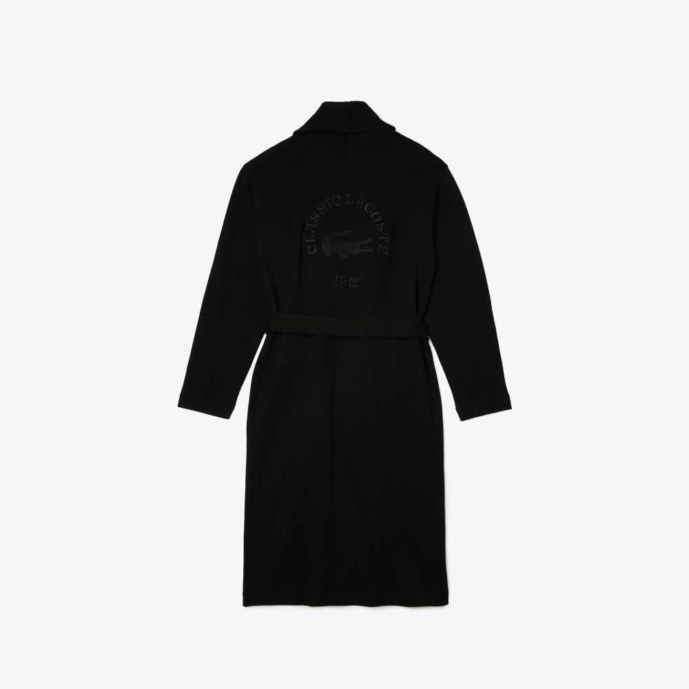 Lacoste Loose Fit Long Textured Bomull Knit Bathrobe Svarte | 3627-BDMUV