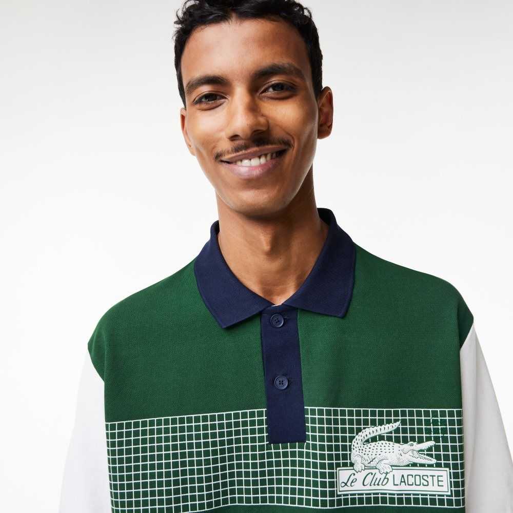 Lacoste Loose Fit Organic Bomull Grønn Hvite Marineblå Blå | 9714-KVQYE