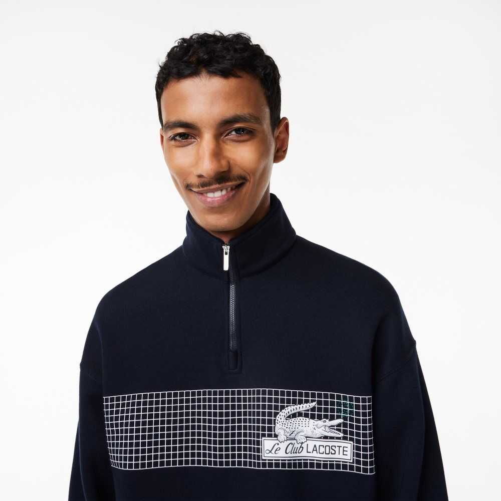 Lacoste Loose Fit Organic Bomull Half Zip Marineblå Blå | 0248-MTBKW