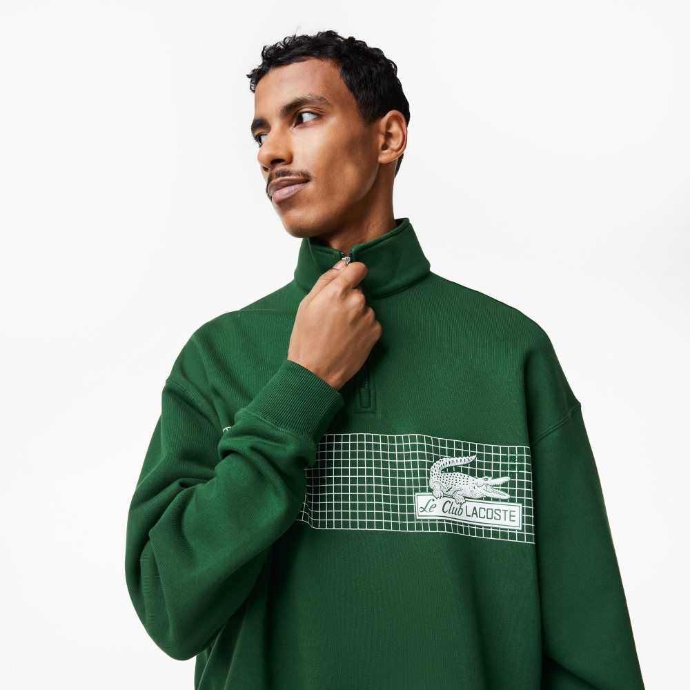 Lacoste Loose Fit Organic Bomull Half Zip Sweatshirt Grønn | 3845-VKUGN