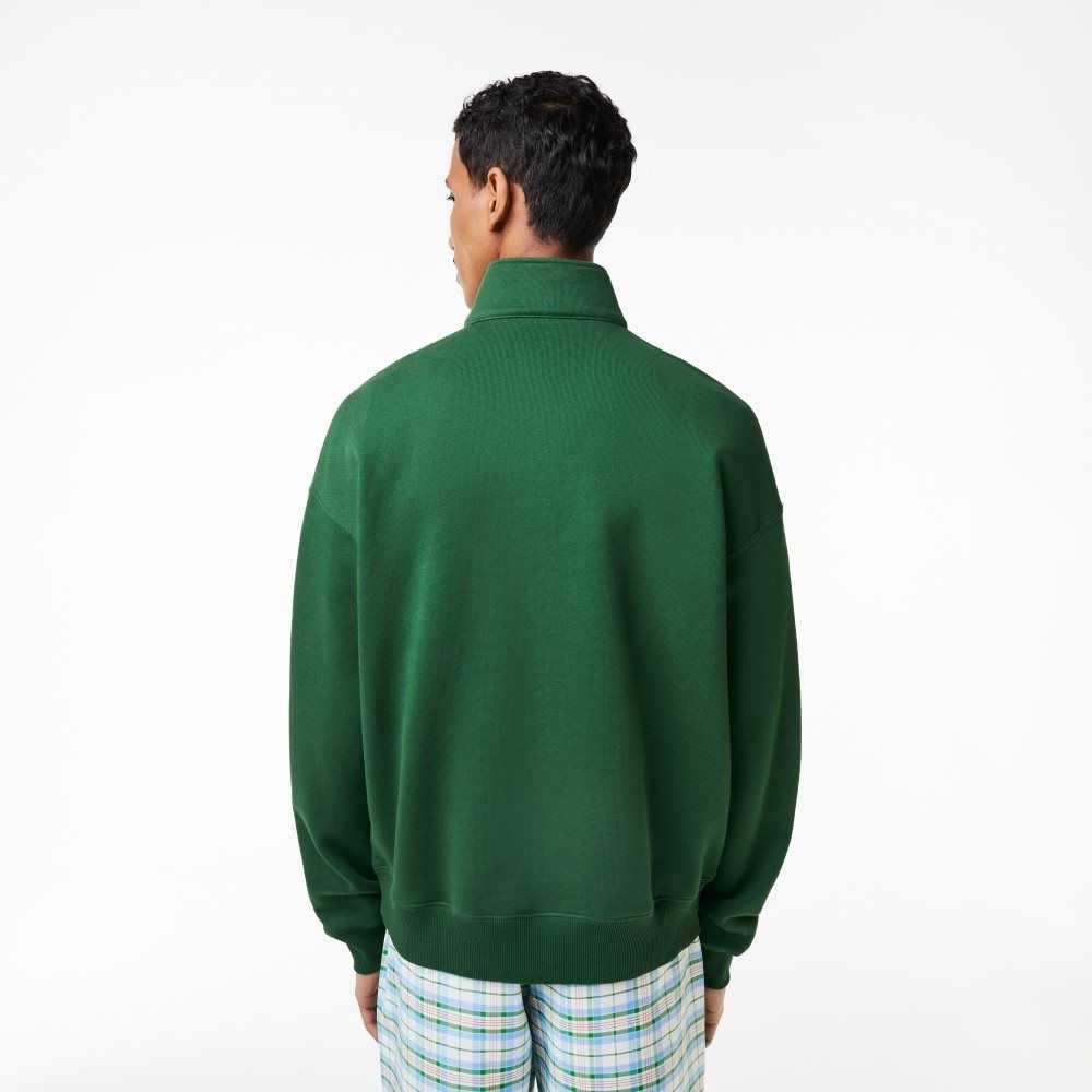 Lacoste Loose Fit Organic Bomull Half Zip Sweatshirt Grønn | 3845-VKUGN