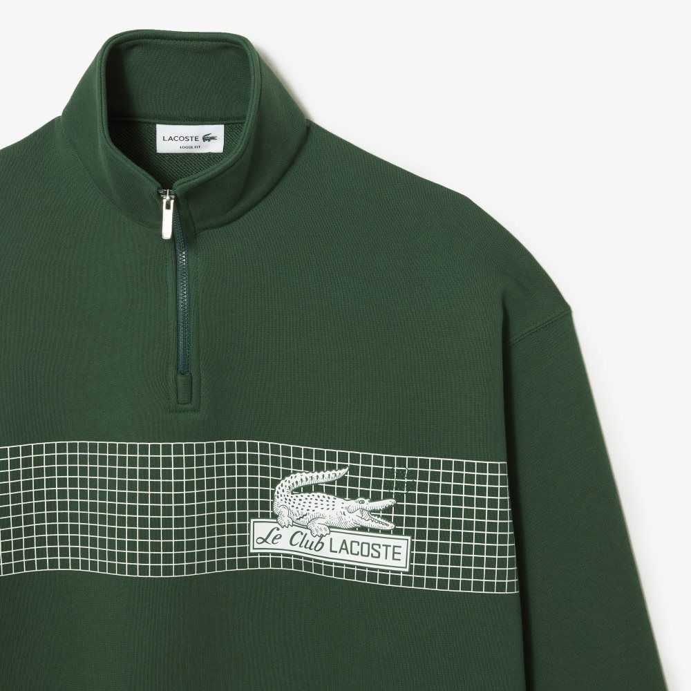 Lacoste Loose Fit Organic Bomull Half Zip Sweatshirt Grønn | 3845-VKUGN