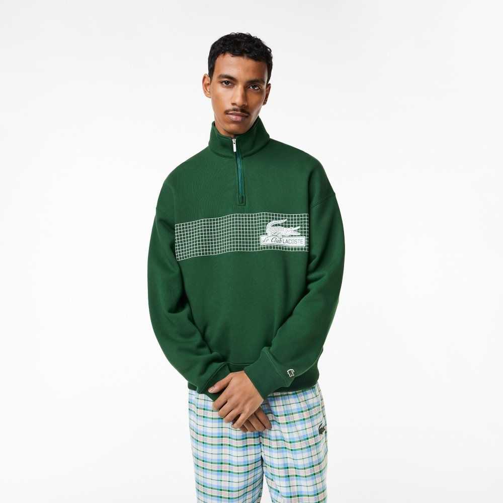 Lacoste Loose Fit Organic Bomull Half Zip Sweatshirt Grønn | 3845-VKUGN