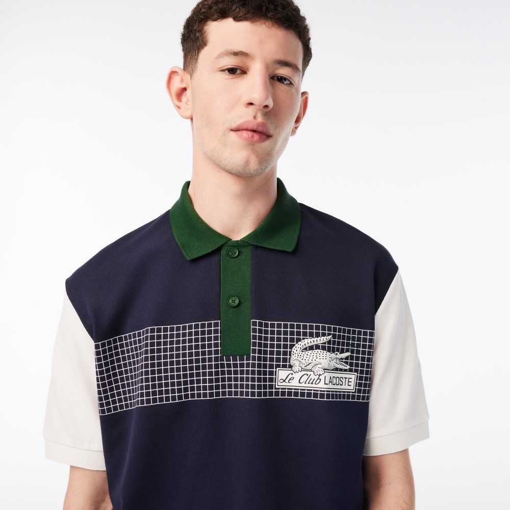 Lacoste Loose Fit Organic Bomull Marineblå Blå Hvite Grønn | 4637-UHPCR