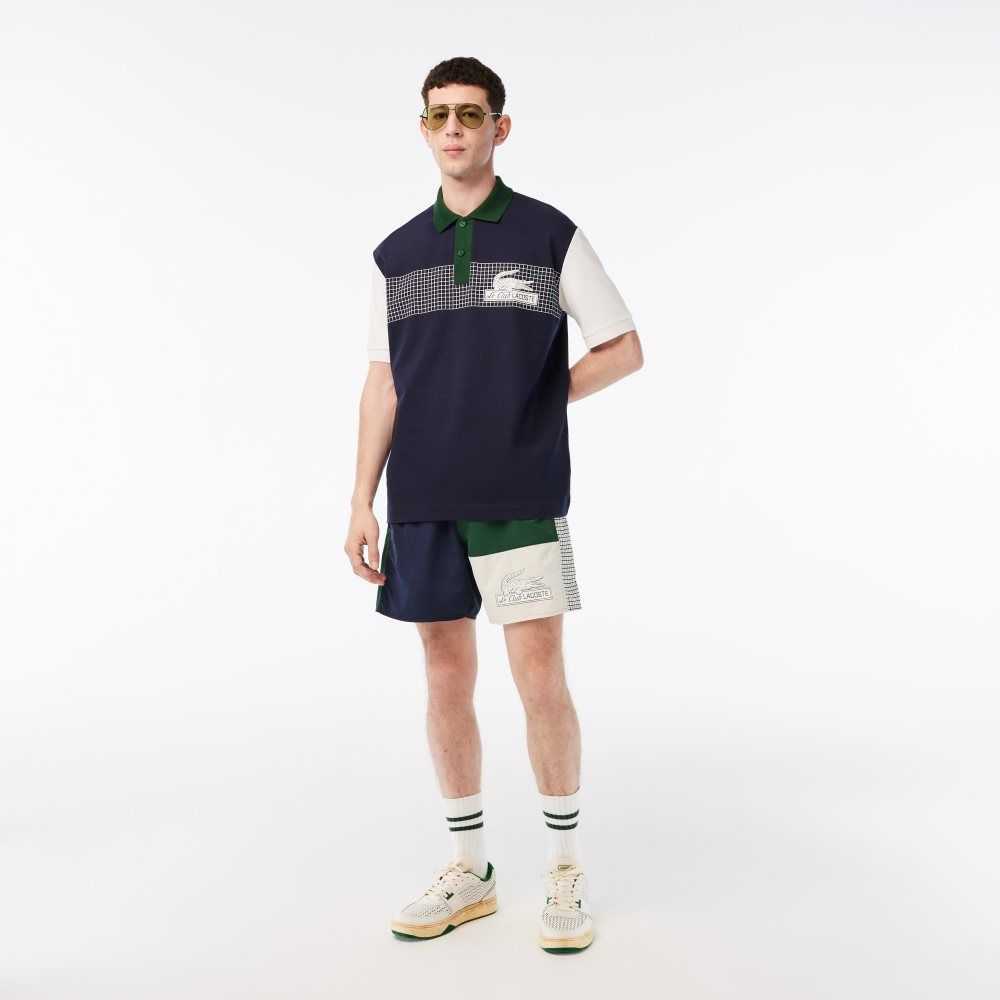 Lacoste Loose Fit Organic Bomull Marineblå Blå Hvite Grønn | 4637-UHPCR