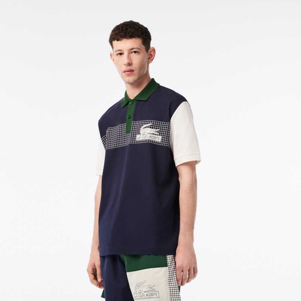 Lacoste Loose Fit Organic Bomull Marineblå Blå Hvite Grønn | 4637-UHPCR