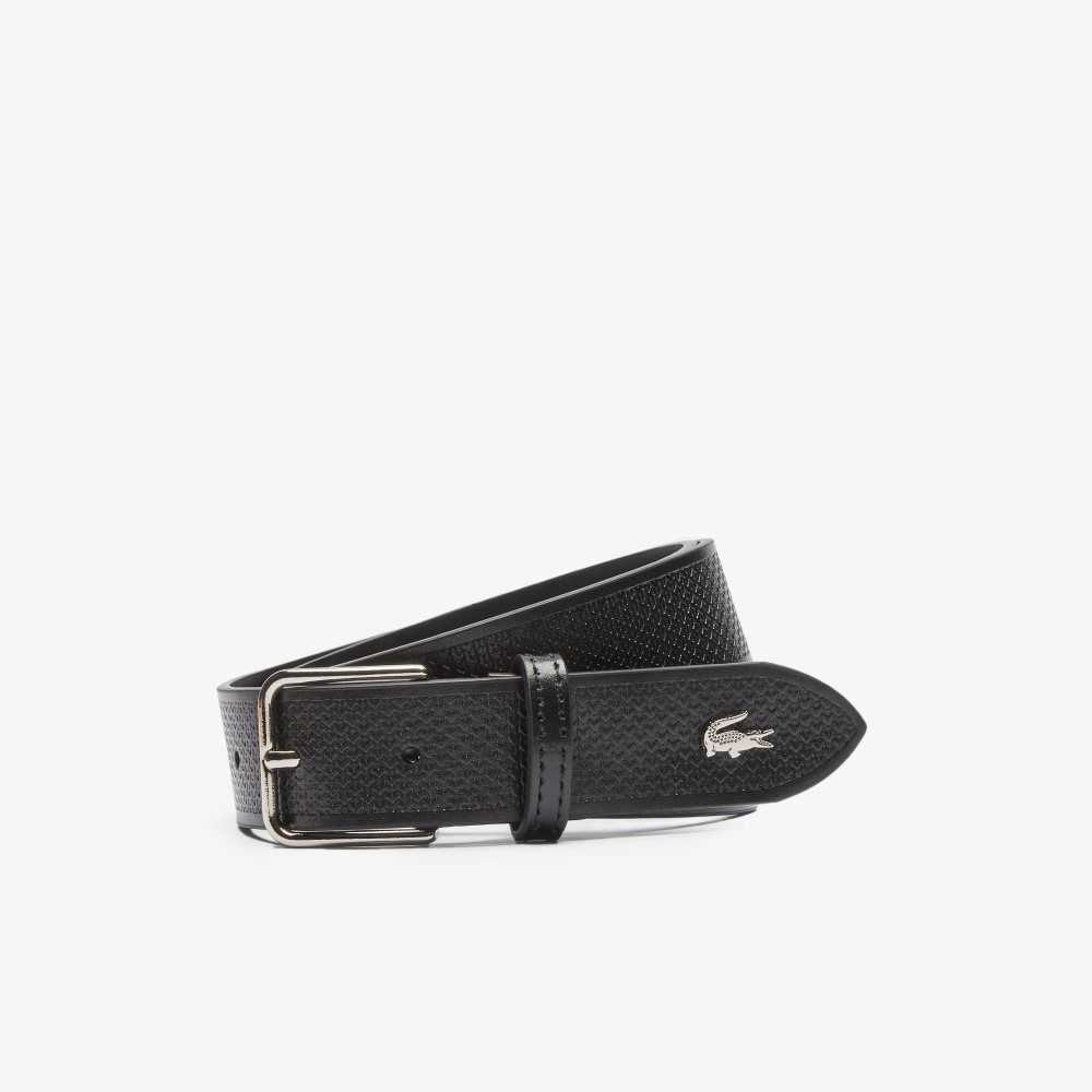 Lacoste Metal Crocodile Stitched Lær Svarte | 5938-IACVO