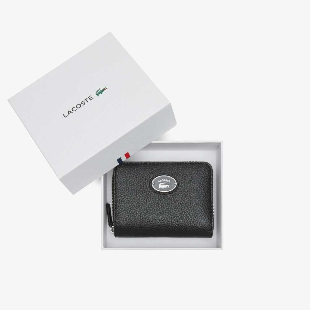 Lacoste Metal Plate Small Zip Wallet Svarte | 2937-IQHFC