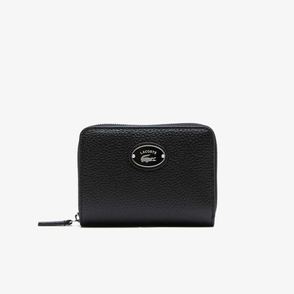 Lacoste Metal Plate Small Zip Wallet Svarte | 2937-IQHFC