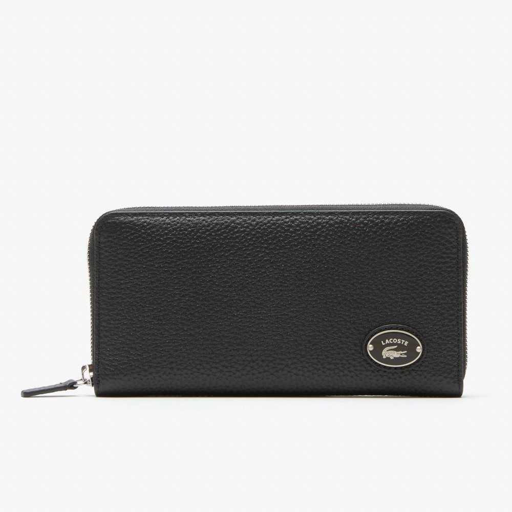 Lacoste Metal Plate Zip Wallet Svarte | 5014-HTRGL