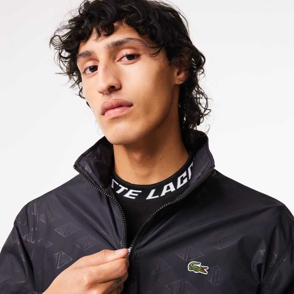 Lacoste Monogram Print Track Jacket Svarte | 8276-CAOZV