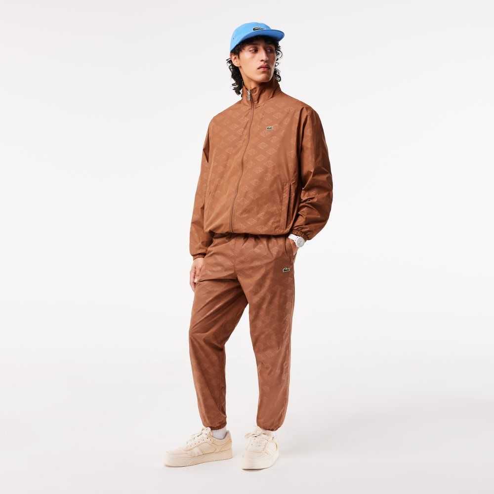 Lacoste Monogram Print Track Pants Lyse Brune | 3028-GKQDS