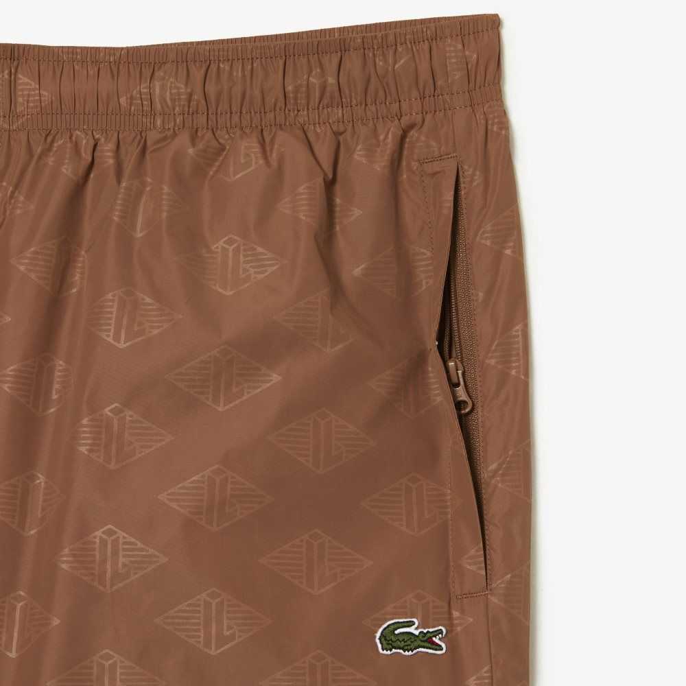 Lacoste Monogram Print Track Pants Lyse Brune | 3028-GKQDS