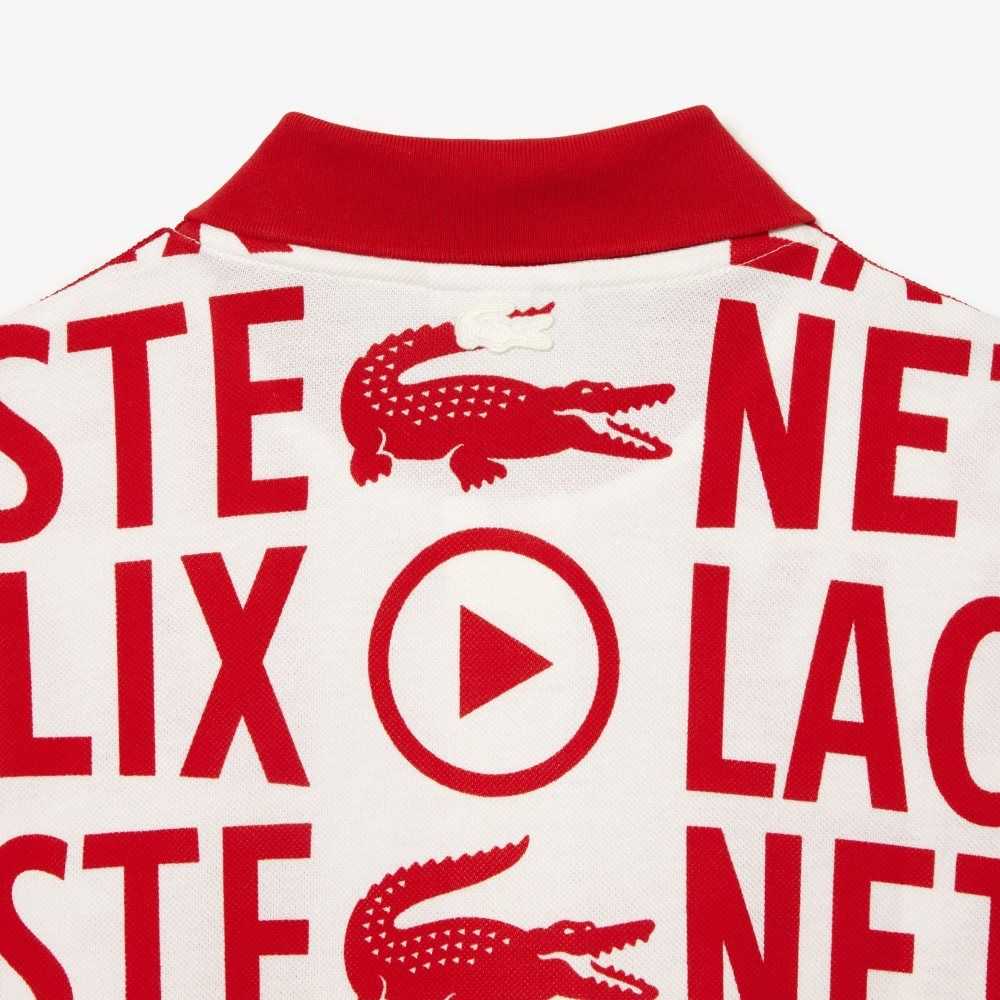 Lacoste Netflix Loose Fit Organic Bomull Print Hvite Rød | 5723-CGEYU