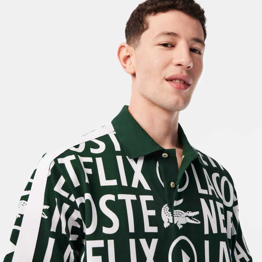 Lacoste Netflix Loose Fit Organic Bomull Print Grønn Hvite | 6219-ZMUXT