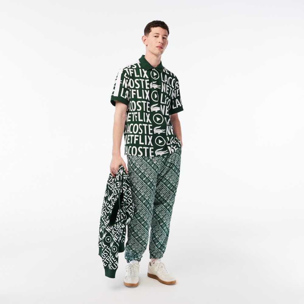 Lacoste Netflix Loose Fit Organic Bomull Print Grønn Hvite | 6219-ZMUXT