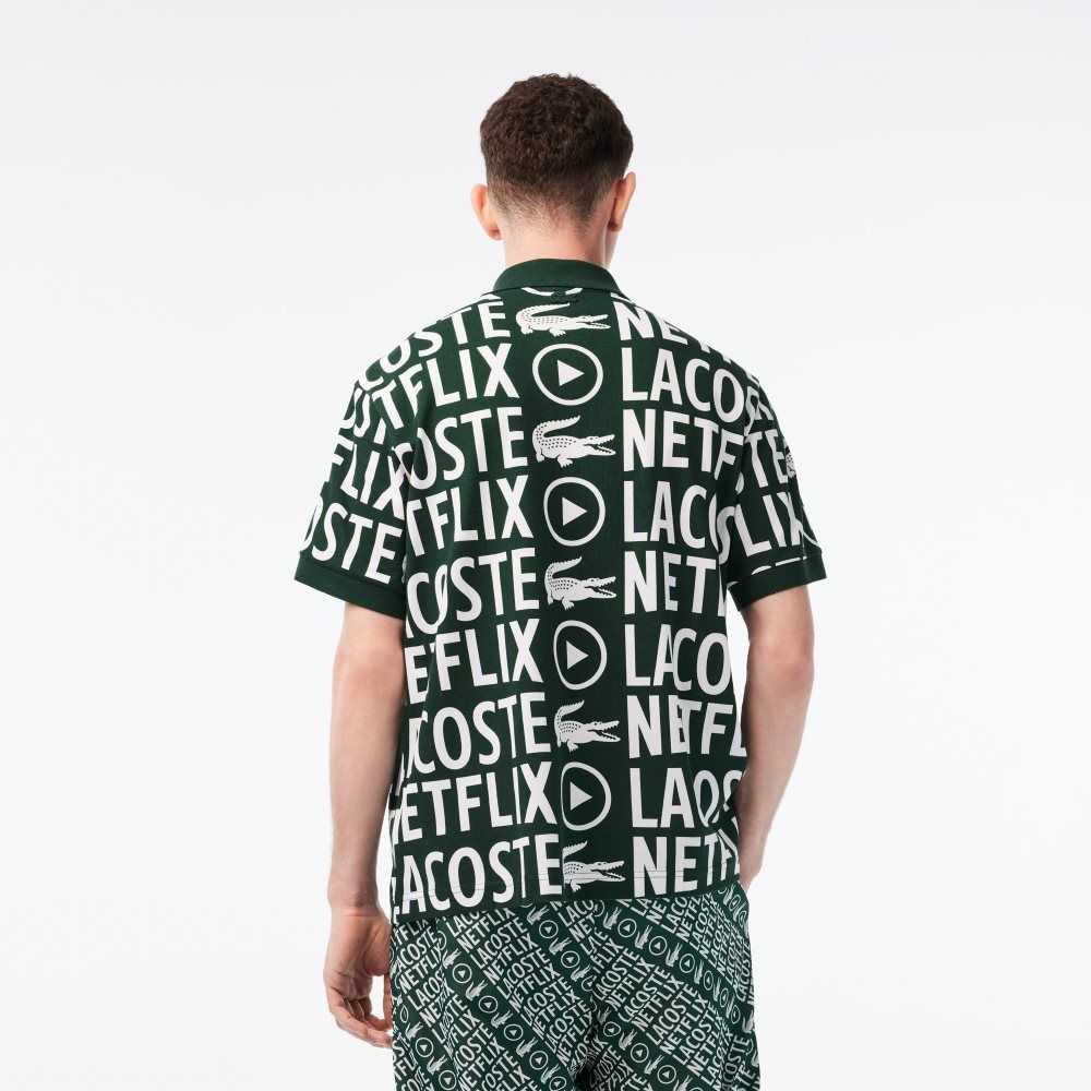 Lacoste Netflix Loose Fit Organic Bomull Print Grønn Hvite | 6219-ZMUXT