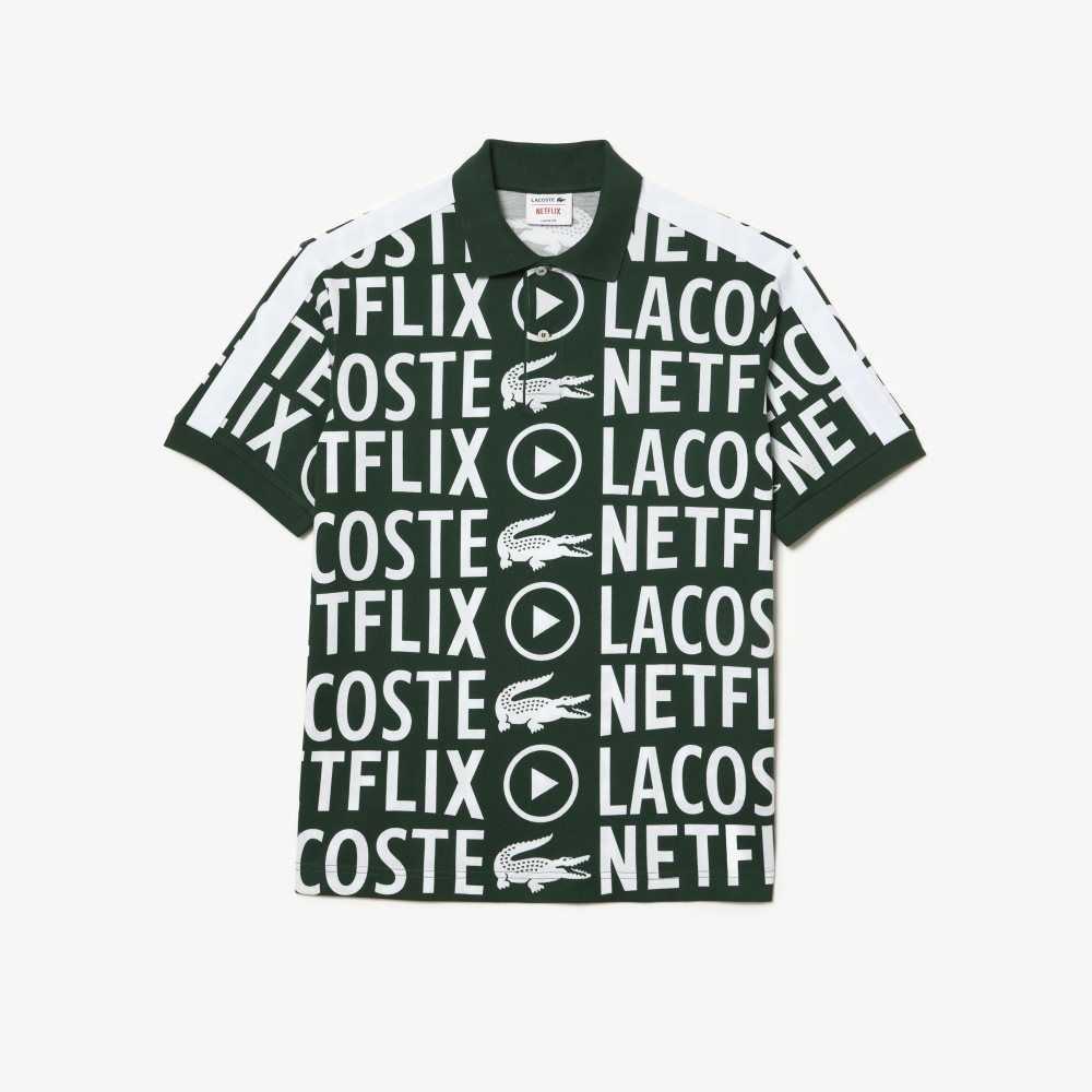 Lacoste Netflix Loose Fit Organic Bomull Print Grønn Hvite | 6219-ZMUXT