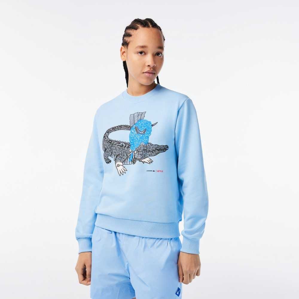 Lacoste Netflix Loose Fit Organic Bomull Fleece Blå | 8216-EKJYL