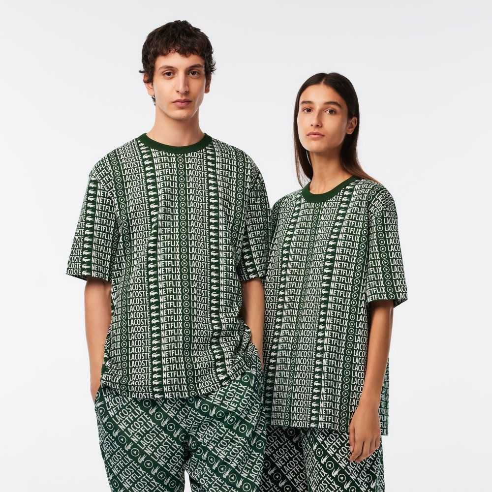 Lacoste Netflix Loose Fit Printed T-Shirt Grønn Hvite | 5749-XDAHL