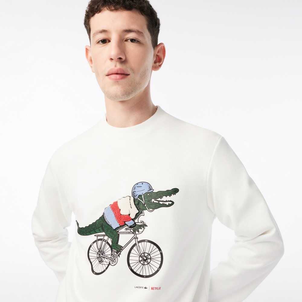 Lacoste Netflix Organic Bomull Fleece Print Hvite | 3815-AVJGE