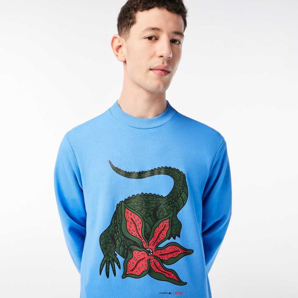 Lacoste Netflix Organic Bomull Fleece Print Blå | 5490-YBPTS