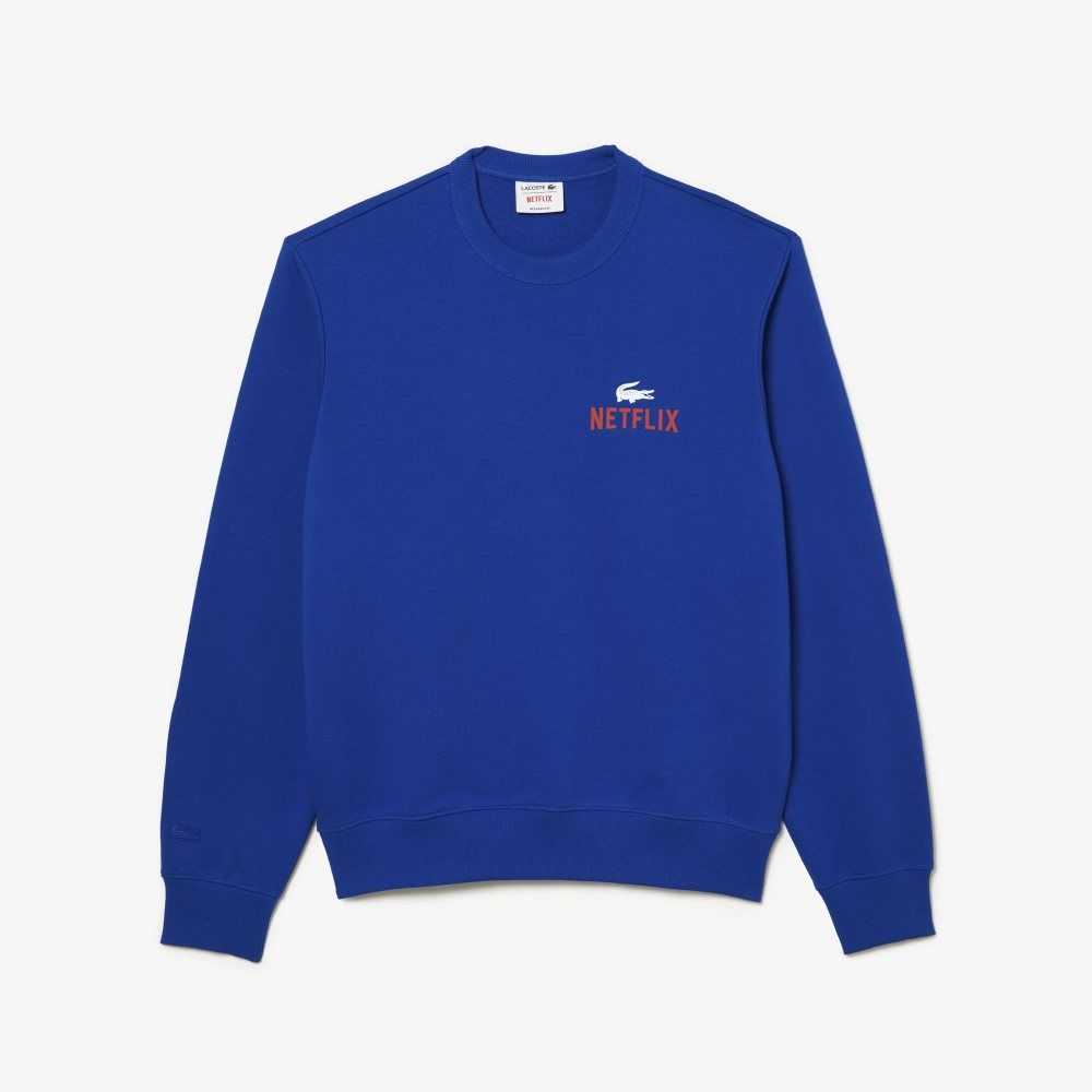 Lacoste Netflix Round Neck Print Back Blå | 6980-SKODM