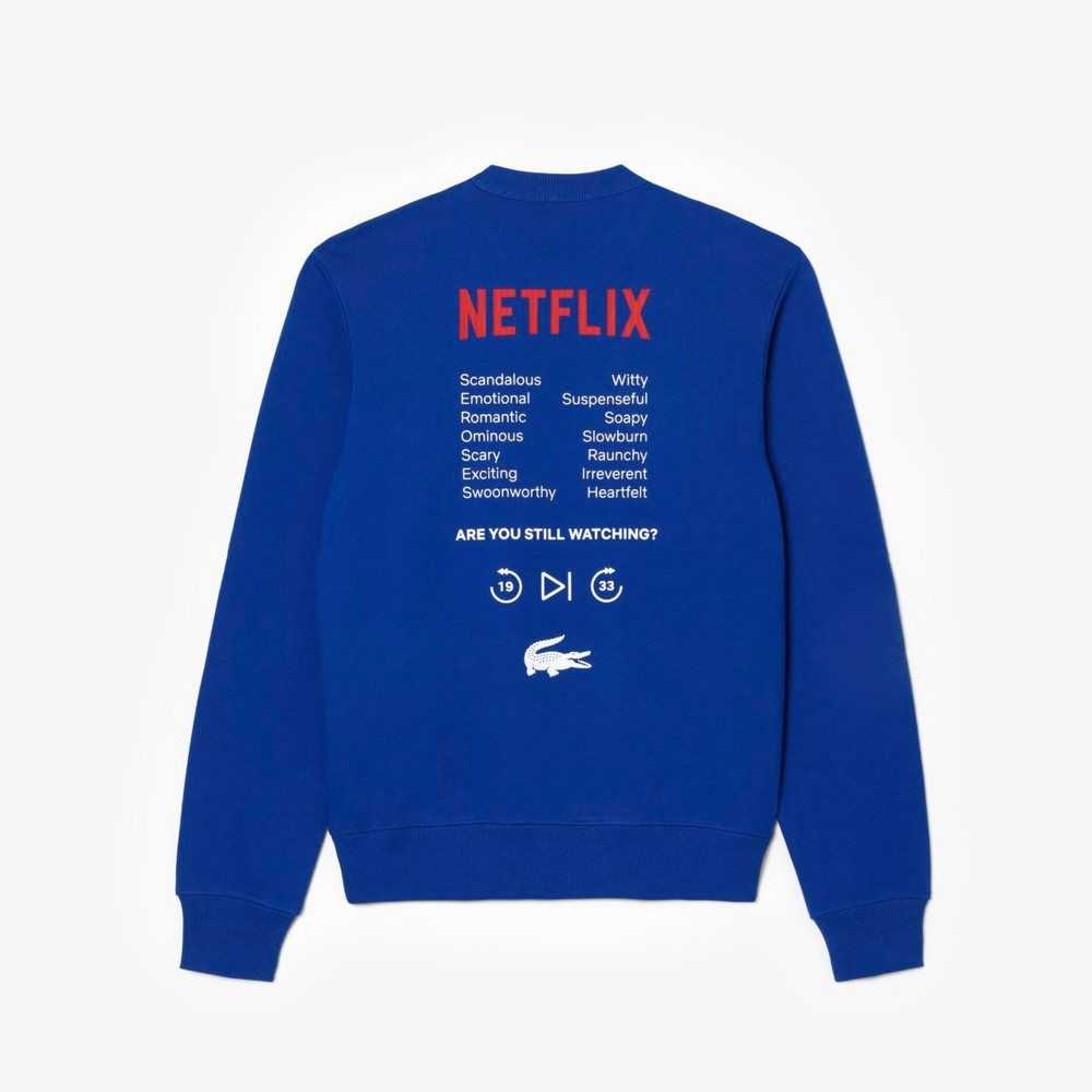 Lacoste Netflix Round Neck Print Back Blå | 6980-SKODM