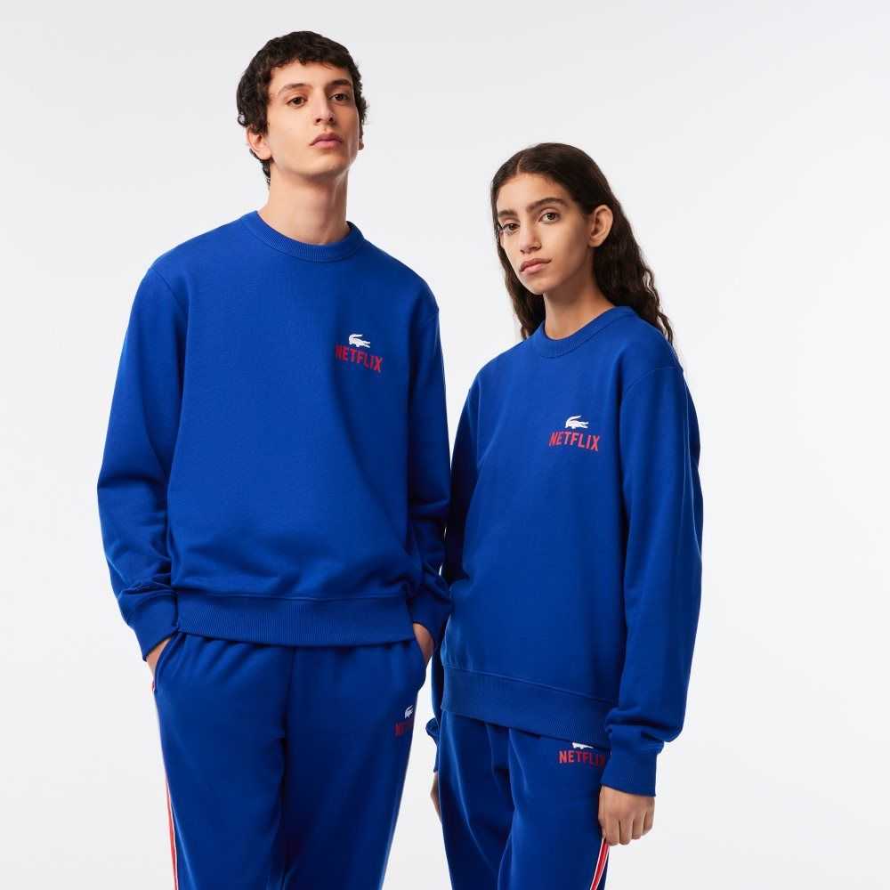 Lacoste Netflix Round Neck Print Back Blå | 6980-SKODM