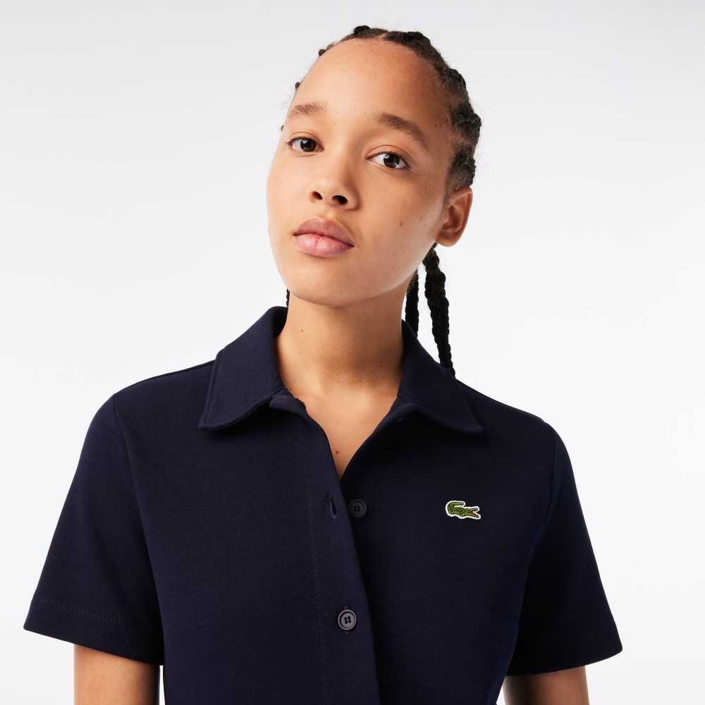 Lacoste Organic Bomull Buttoned Polo Marineblå Blå | 9315-NSICQ