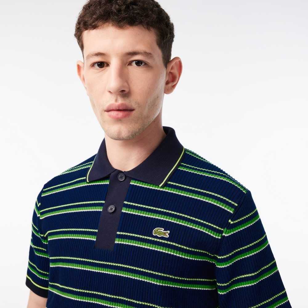 Lacoste Organic Bomull French Made Stripete Polo Blå Svarte Hvite | 0671-WQSZY