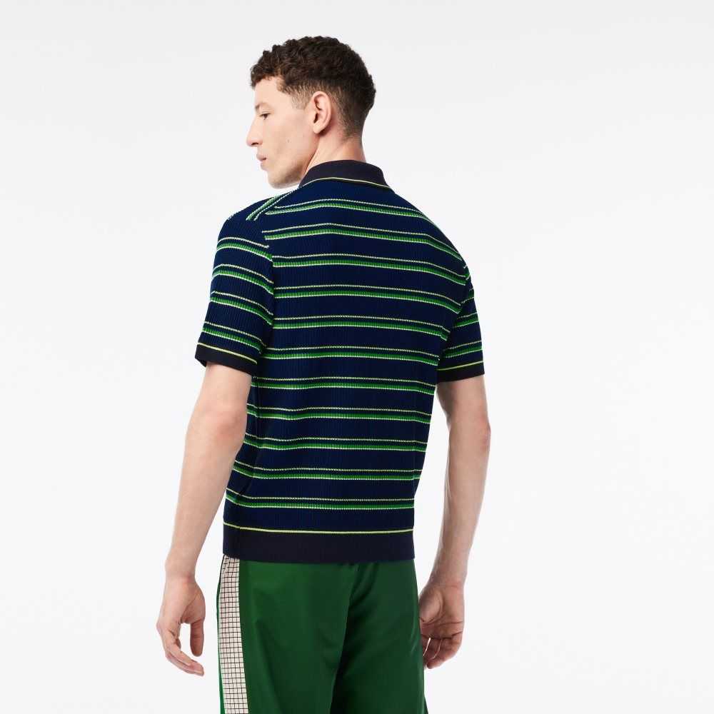 Lacoste Organic Bomull French Made Stripete Polo Blå Svarte Hvite | 0671-WQSZY