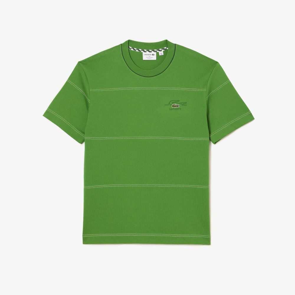 Lacoste Organic Bomull Jersey Stripe Grønn | 2039-CPGFH