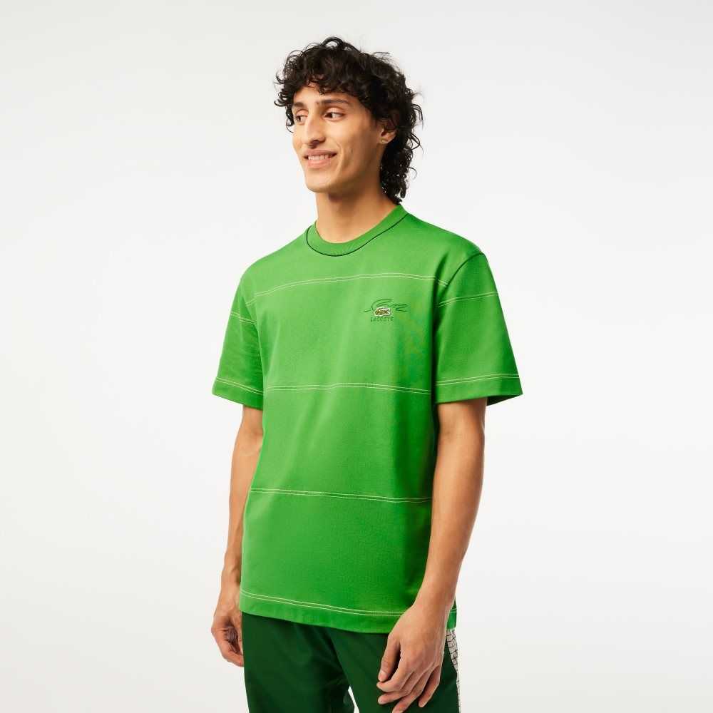 Lacoste Organic Bomull Jersey Stripe Grønn | 2039-CPGFH