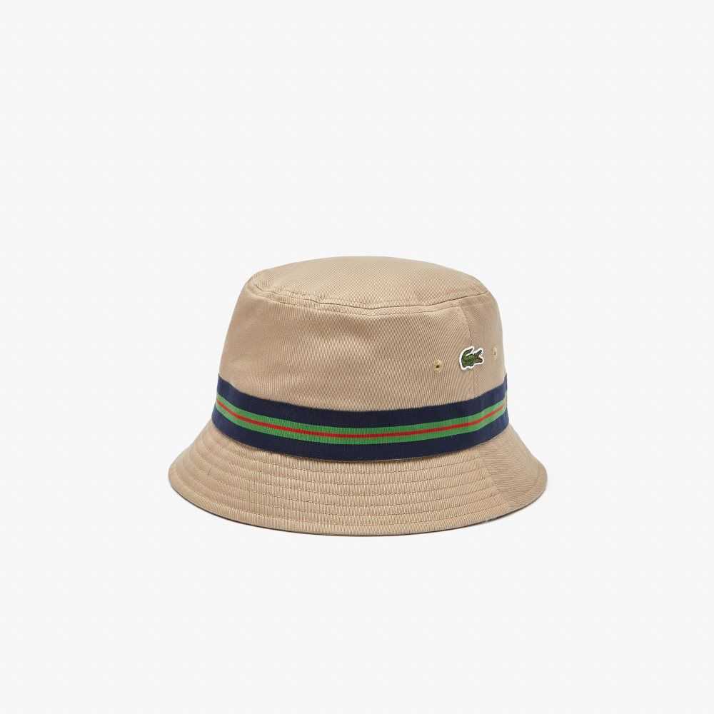 Lacoste Organic Bomull Stripe Band Bucket Beige | 5436-ZNVYE