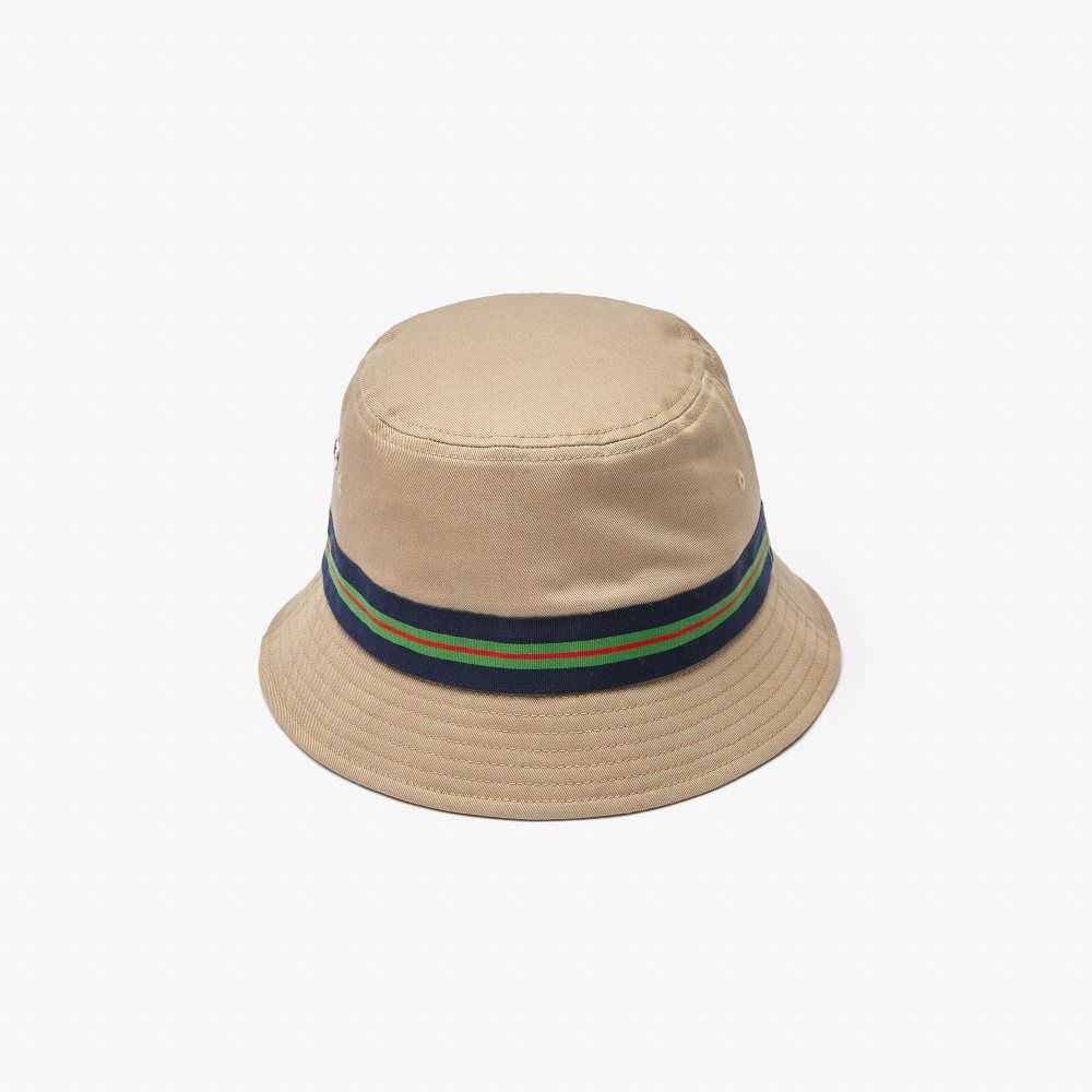 Lacoste Organic Bomull Stripe Band Bucket Beige | 5436-ZNVYE