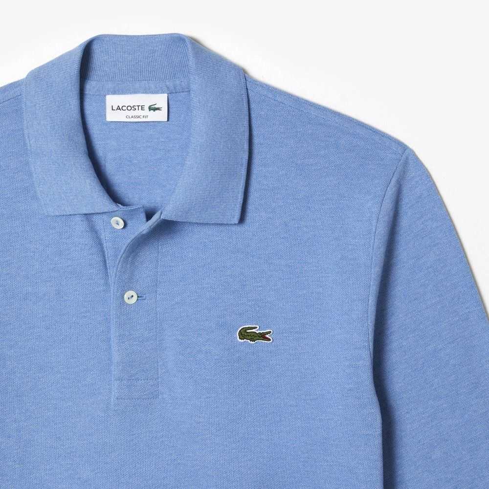 Lacoste Original L.12.12 Long Sleeve Heathered Bomull Blå | 6718-QLWSK