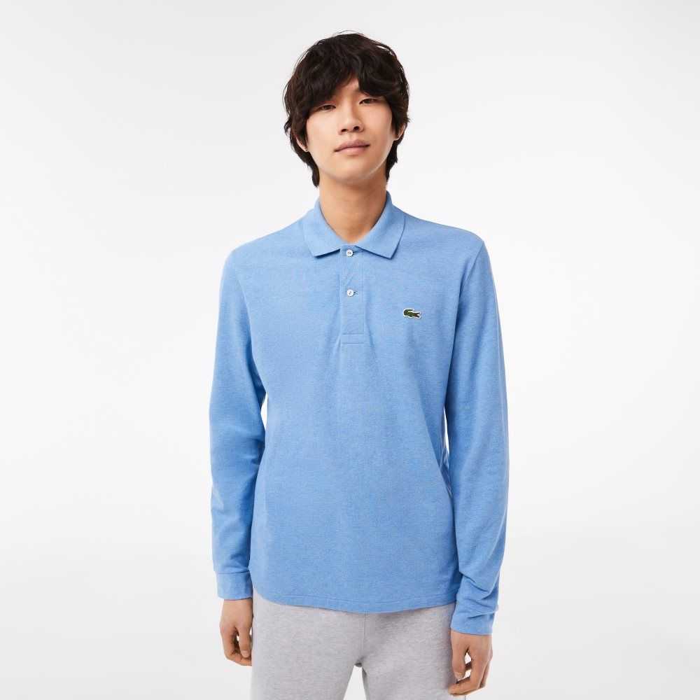 Lacoste Original L.12.12 Long Sleeve Heathered Bomull Blå | 6718-QLWSK